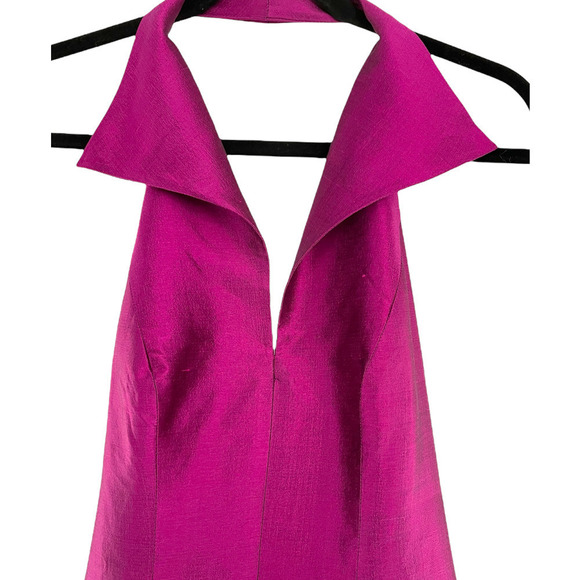 MAX NUGUS FUSCIA HALTER SILK MAXI DRESS - Picture 2 of 5